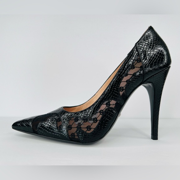 Gucci Python Embossed Leather & Mesh GG Rhombus Heel Pumps Size EU 39.5 - Picture 9 of 11